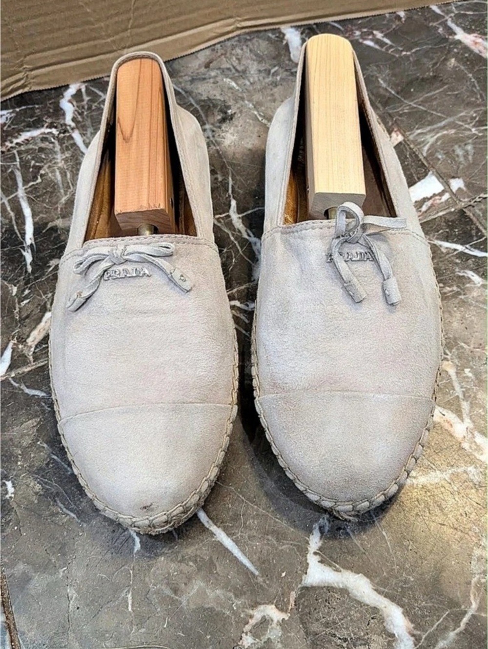 Prada Suede Bow Espadrille Flats Beige